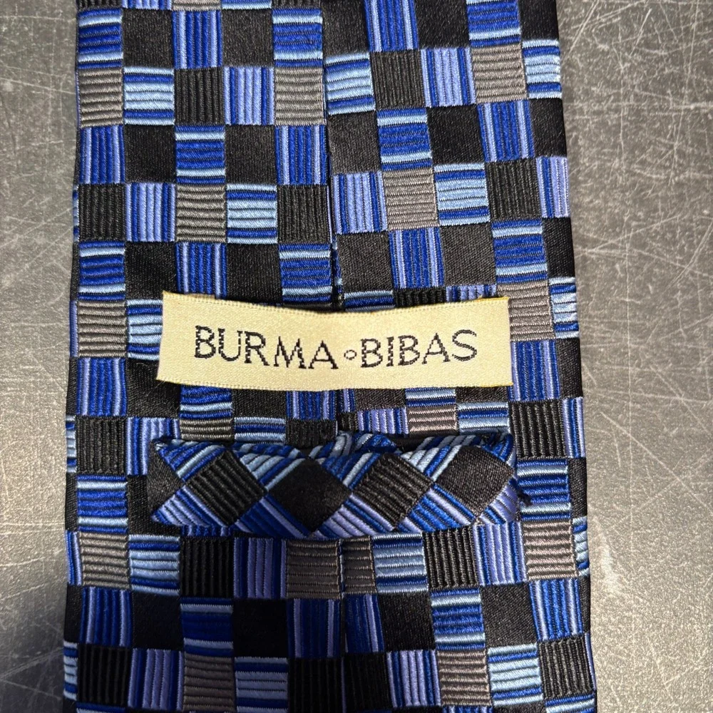Mens Tie | Burma Bibas | 7 Fold | Circe '70s | Extra Long Blue Grey | Silk‎